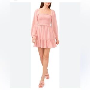 🟠NWT! EXLURA Smocked Bodice Ruffle Hem Mini Dress in Salmon LARGE